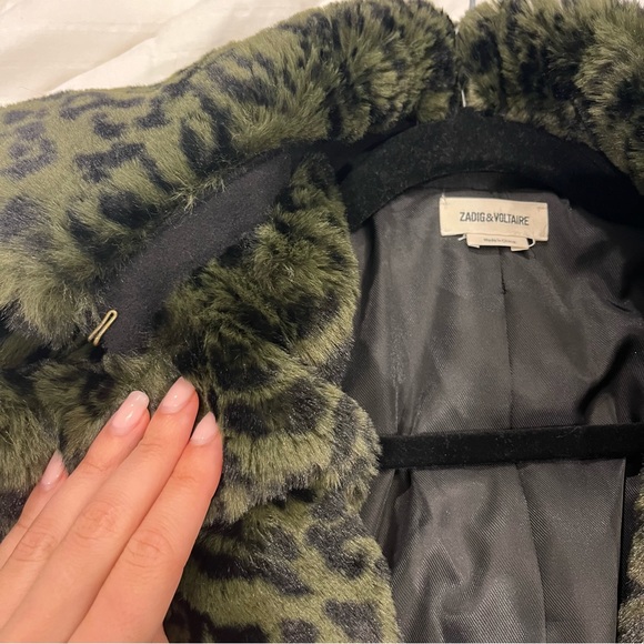 Zadig & Voltaire green leopard faux fur jacket - Picture 3 of 10